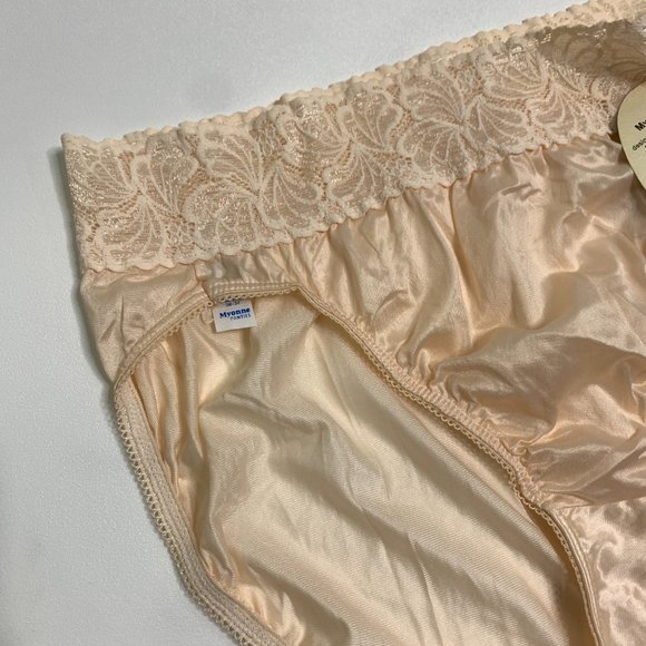 Vintage Myonne Shiny Second Skin High Cut Panties Size Small Satin Lace Trim NEW - Picture 4 of 9